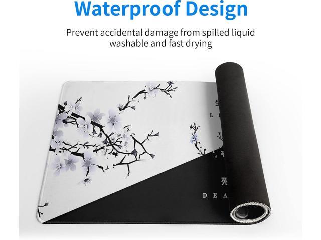 Black and White Japanese Cherry Blossom Gaming Mouse Pad Sakura Death Life Flower Mat 31.5x11.8 Inch Texture Non-Slip Rubber Base Mousepad Stitched...