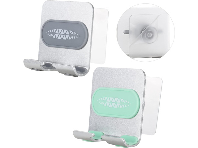 2 PCS Portable Shower Phone Holder, Wall Mount Phone Holder for Smooth Surfaces, Adjustable Cellphone Stand with Adhesive Pads for Bathroom...
