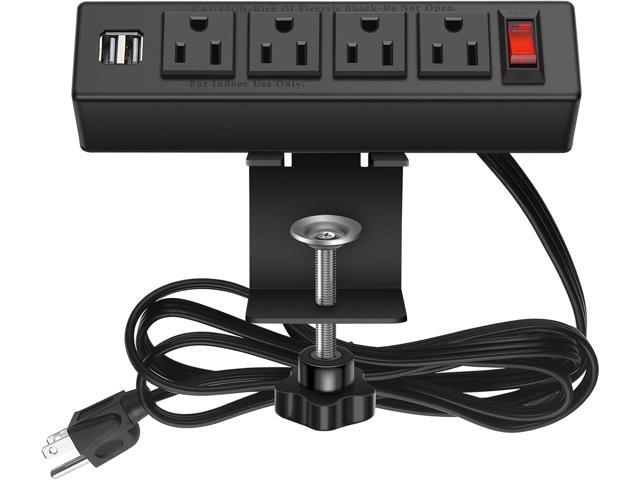 HHSOET Desk Clamp Power Strip, Desktop Power Outlet Clamp Mount with 2 USB Ports, 4 AC Outlets, Mountable Desk Outlet Removable Power Plugs with...