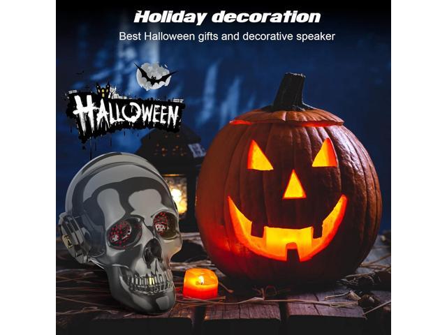Skull Bluetooth Speaker Novelty Skeleton Unique Wireless Portable Speakers with Eyes Lights Halloween Decoration (Gray)