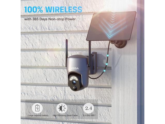 Xega Security Camera Wireless Outdoor 2K 360° PTZ Camera Solar Security Cameras 2.4G WiFi Video Surveillance w/Spotlight & Siren, Color Night...
