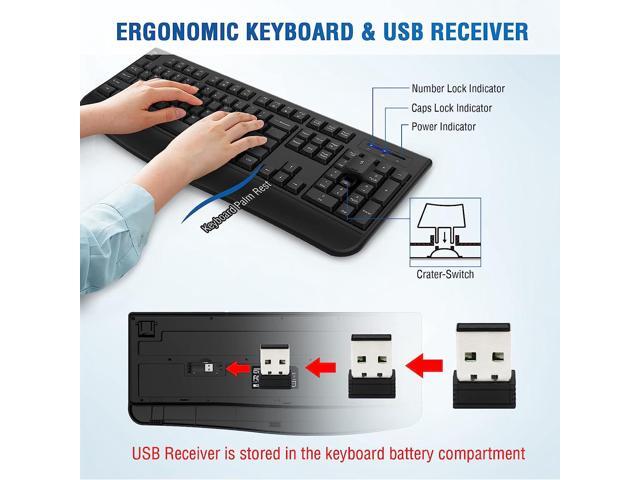 Wireless Keyboard and Mouse Combo, Full-Sized 2.4GHz Wireless Keyboard with Comfortable Palm Rest and Optical Wireless Mouse for Windows, Mac OS...