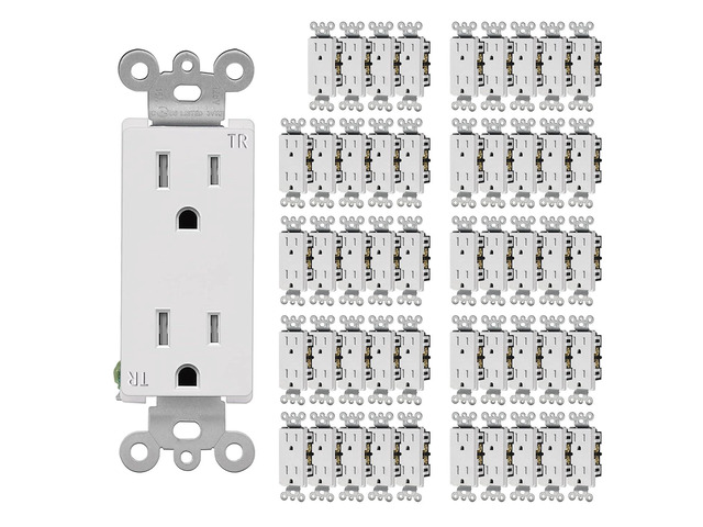 CML 15 Amp Decorator Wall Recetpacle Outlet, 50 Pack Tamper Resistant (TR) Decor Standard Electrical Outlets, 15A/125V, 2 Pole 3 Wire, UL Listed,...