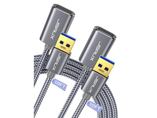 JSAUX 2Pack 10FT+10FT USB 3.0 Extension Cable, Type A Male to Female USB Extender Cord Nylon Braided Compatible with Webcam, Camera, Phone, USB...