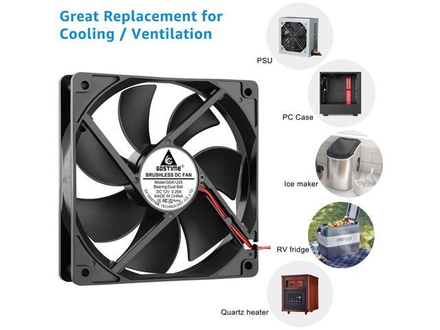GDSTIME Dual Ball Bearings 120mm x 120mm x 25mm 5 inch 12v Brushless DC Cooling Exhaust Fan, For Desktop
