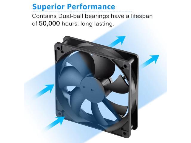 GDSTIME Dual Ball Bearings 120mm x 120mm x 25mm 5 inch 12v Brushless DC Cooling Exhaust Fan, For Desktop