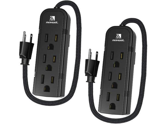 2Pack Small Power Strip Black Outlet - 1FT Heavy Duty Power Extension Cord, Mini Size Portable 3 Outlet Power Strip for Office,Computer,Home...