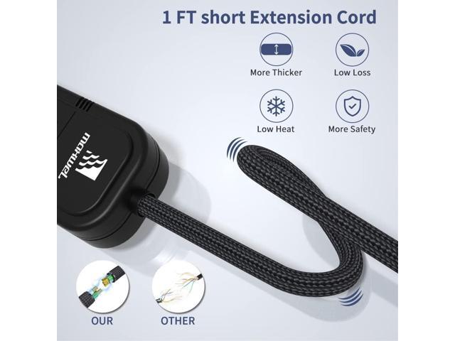 2Pack Small Power Strip Black Outlet - 1FT Heavy Duty Power Extension Cord, Mini Size Portable 3 Outlet Power Strip for Office,Computer,Home...