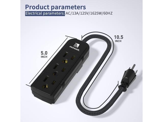 2Pack Small Power Strip Black Outlet - 1FT Heavy Duty Power Extension Cord, Mini Size Portable 3 Outlet Power Strip for Office,Computer,Home...