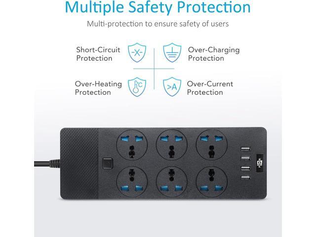 Universal Power Strip, Jumpso 6ft Extension Cord with Multiple Outlets, 110-240v, 3000w Power Strip with USB Ports European Travel Plug Adapter...