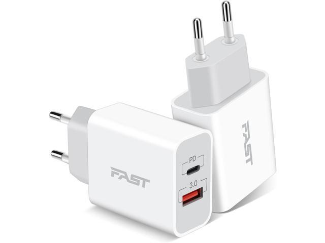 European Travel Plug Adapter, GLUGRU 2-Pack 20W Dual Port USB C Wall Charger Type C Fast Charging Block International Power Adapter US to Europe EU...