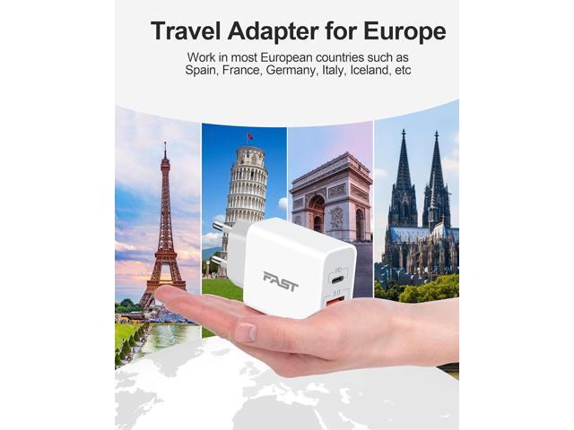 European Travel Plug Adapter, GLUGRU 2-Pack 20W Dual Port USB C Wall Charger Type C Fast Charging Block International Power Adapter US to Europe EU...
