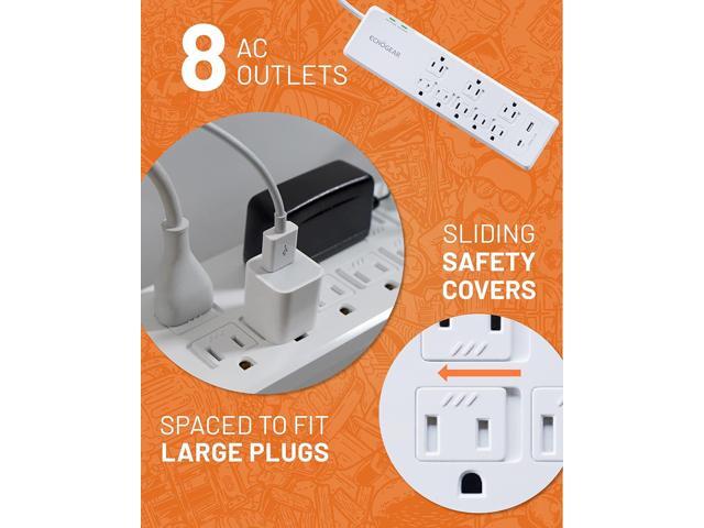 ECHOGEAR PowerBlitz Surge Protector Power Strip with USB-A & USB-C Ports - Low Profile Design with Braided 6' Cord, Flat Plug & 2160 Joules of...
