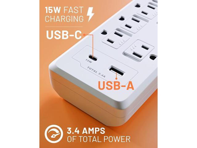 ECHOGEAR PowerBlitz Surge Protector Power Strip with USB-A & USB-C Ports - Low Profile Design with Braided 6' Cord, Flat Plug & 2160 Joules of...