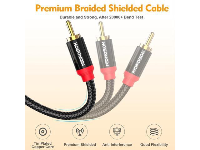 HOSONGIN RCA Cables 3.3ft 2 Pack[Hi-Fi Sound, Nylon Braided, Shielded], 2-Male to 2-Male RCA Audio Stereo Subwoofer Cable Auxiliary Cord for Home...