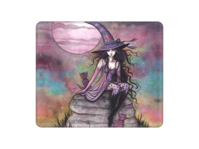 Enchanted Twilight Witch Cat Gaming Mouse Pad Anti-Slip Rubber Base Mousepad Halloween Gothic Wiccan Office Computer Desk Mat