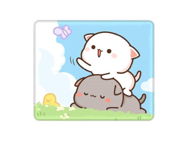 Peach And Goma Romantic Mochi Cat Gaming Mouse Pad Anti-Slip Rubber Base Lockedge Mousepad Office Laptop Computer PC Table Mat