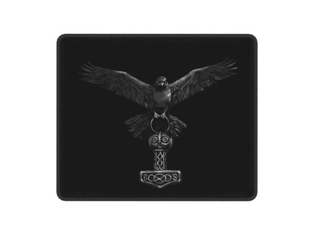 Vikings Odin Raven With Thor Mjolnir Hammer Computer Mouse Pad Mousepad Anti-Slip Rubber Norse Odin God Mouse Mat for Gaming