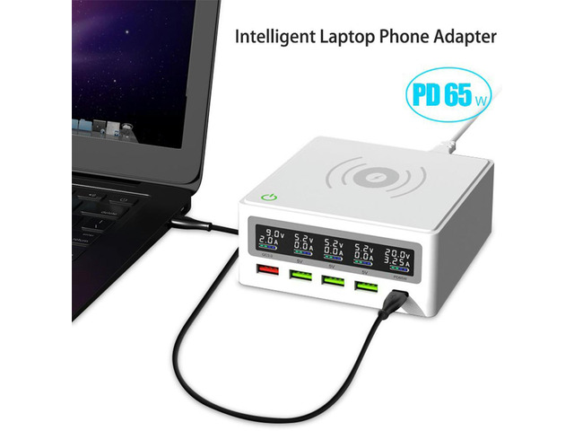 Universal Qi Wireless Charger 4 USB Ports QC 3.0 Fast Charger 20V 3.25A 65W USB Type C Adapter for Macbook for Laptops