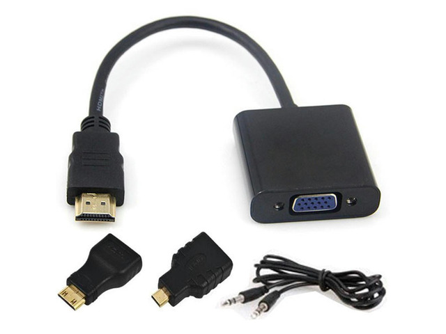 1Set Built-in 1080P Chipset HDMI to VGA with Audio Cable Micro Mini HDMI to VGA Converter Adapter for Xbox 360 PS3 PS4 PC DVD