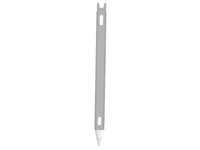 Cute Cat Ear Silicone Protective Pouch Cap Holder Nib Cover Protective Case Skin for Pencil 2(Gray)