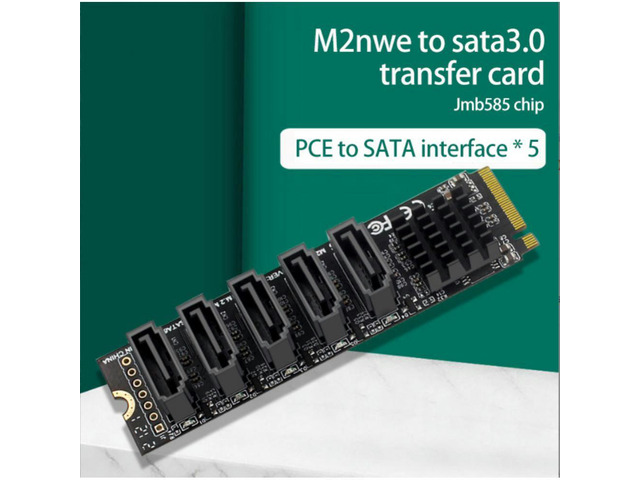 JMB585 Chip Expansion Card for M.2 MKey PCIe NVMe SSD to 5 Ports SATA III 6Gb/s - Adapter Card Accessories
