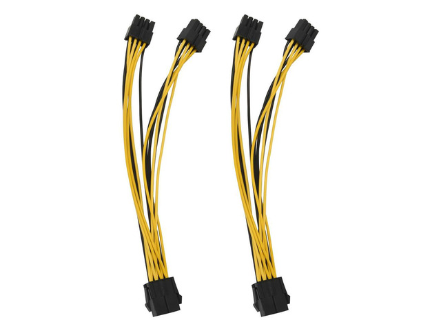 2Pcs CPU 8Pin Female 1 to 2 Male 4+4Pin Y Splitter Power Supply Cable Cord 18AWG 20CM