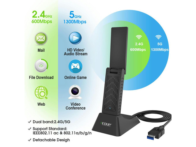 1900Mbps 2.4G / 5G Hz 802.11n Dual Band Adapter USB 3.0 Wireless PC Lan 802.11AC Dongle Network Linux win10