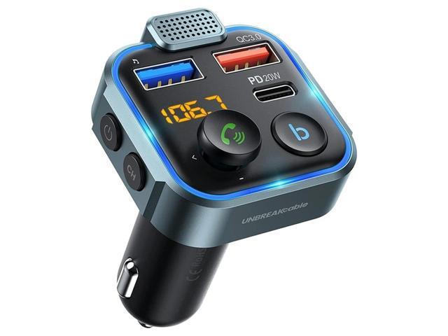 Car Bluetooth 5.0 FM Transmitter, Car Mp3 Player Radio Music Adapter Charger, Supports Hands-Free Siri Google Assistant