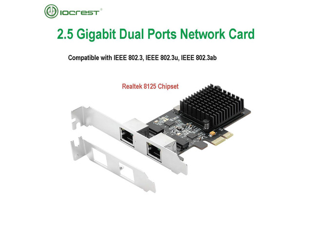 IOCREST 2.5G Base-T Gigabit Network Adapter 2 Ports 2500Mbps PCIe 2.5gb Ethernet Card RJ45 LAN Controller Card Pci-e 8125 chip