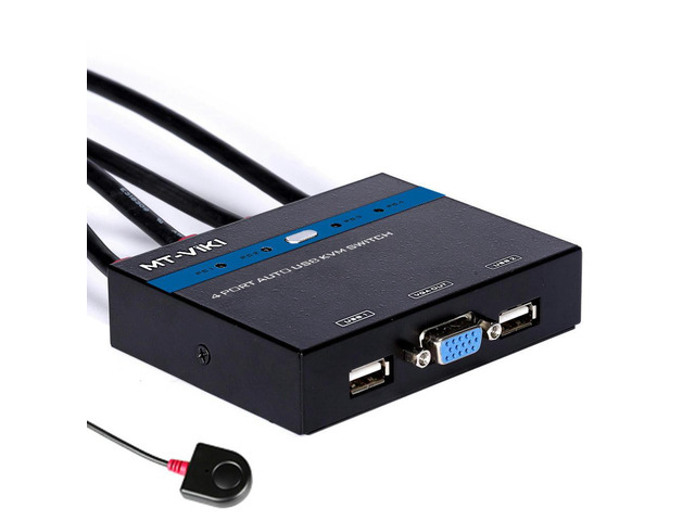 4 Port Auto Smart USB VGA KVM Switch with Wired Remote Extension Switcher Panel High Resolution PC Selector Hotkey 481KL