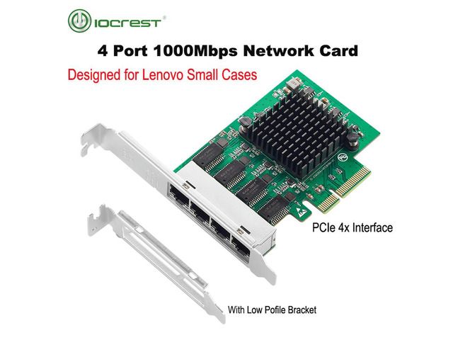 IOCREST PCIe x4 4 Ports Gigabit Ethernet Network Card 10/100/1000Mbps Quad NIC Realtek 8111H Chips for PC Server