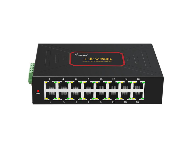 DIEWU 16 Ports Industrial Ethernet Switches 10/100Mbps DIN Rail Type RJ45 Network Switch metal case Support DC 12~58V