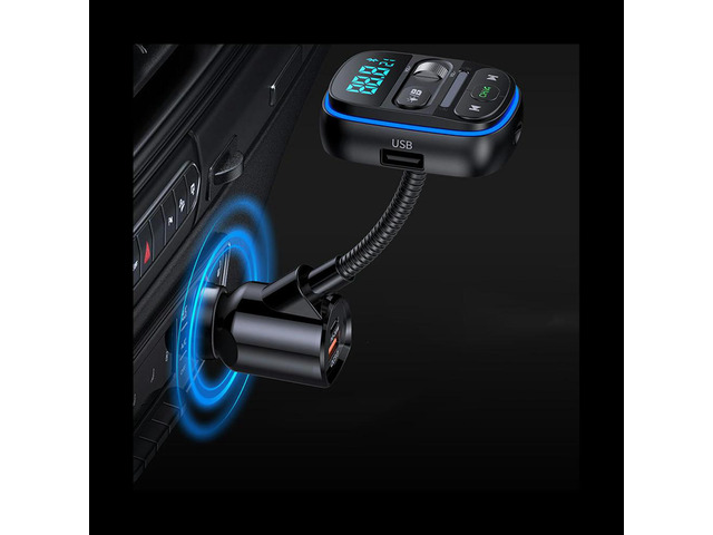 Bluetooth FM Transmitter for Car, Stronger HiFi Bass Microphone, PD 30W+QC 3.0 Adapter with 7 Colors LED