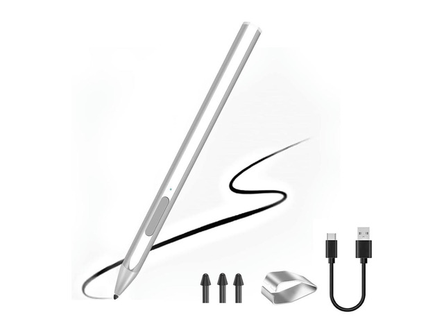 Stylus Pen Magnetic for Surface Pro 3/4/5/6/7 Pro X Go 2 Book Latpop 4096 Levels Pressure Palm Rejection-Silver