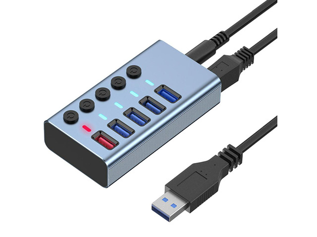 5 Ports USB3.0 Splitter Computer Extender USB HUB 2.4A Fast Charging Port External 12V Power Supply -EU Plug