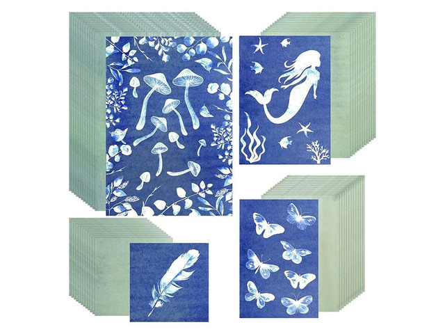 Ruth's sister 48 Sheets Blue Type Paper Kit 4 Size Solar Printing Paper Solar Drawing Paper Sensitive Natural Printing Paper