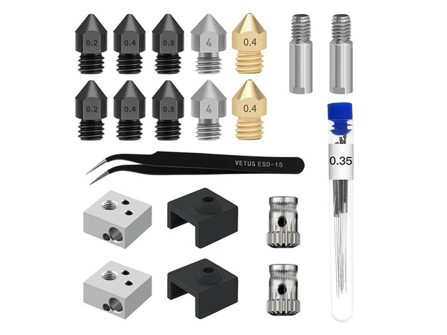 Ruth's sister 3D Printer Nozzle MK8 Aluminum Block Tool Tweezers 0.35Mm Cleaning Needle MK8 Sock Extrusion Wheel, Nozzle Kit