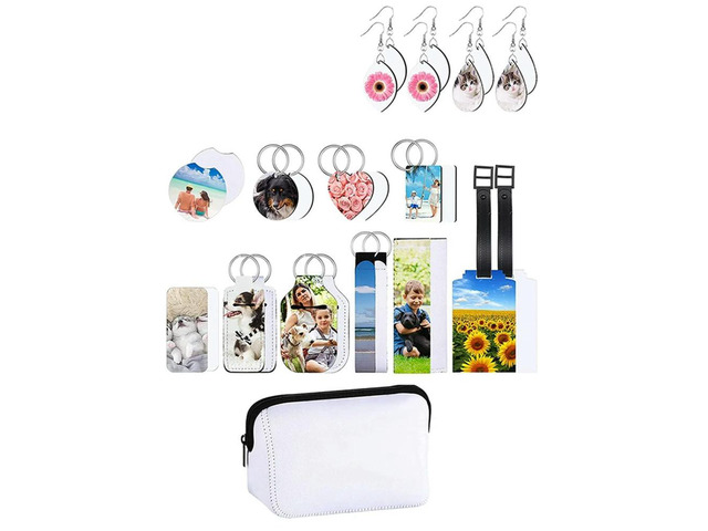 Ruth's sister 29Pcs Sublimation Blanks Products Set Including Makeup Bag Cosmetic Pouch, Earrings, Keychain,Drink Cup Coasters For DIY