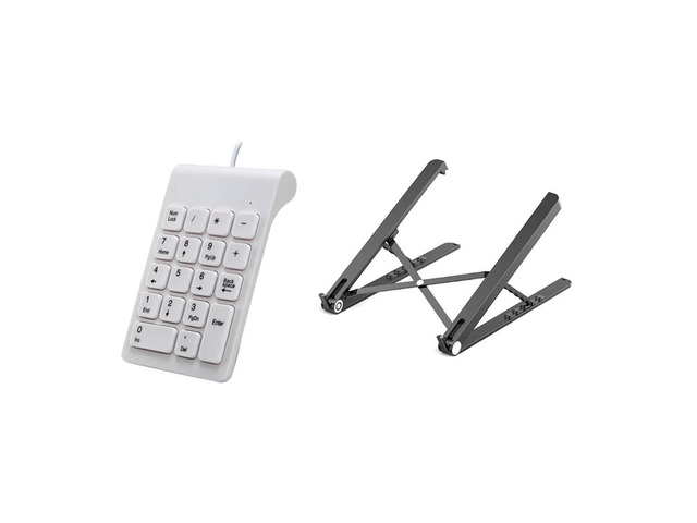 Ruth's sister 1 Pcs Mini USB Wired Numpad 18 Keys Digital Keyboard & 1 Pcs Foldable Plastic Laptop Stand Office Tablet Stand Bracket