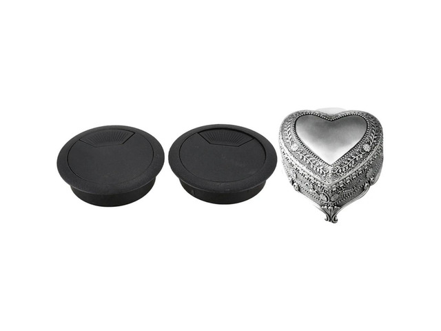 Ruth's sister 2 Pcs 50Mm Diameter Wire Cord Grommets Hole Cover Black & 1Pcs Alloy Heart Shape Music Box Metal Clockwork