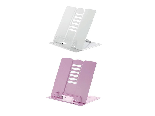 Ruth's sister 2 Pcs Desk Book Stand Metal Reading Rest Book Holder Document Holder Portable Sturdy Lightweight, White & Pink