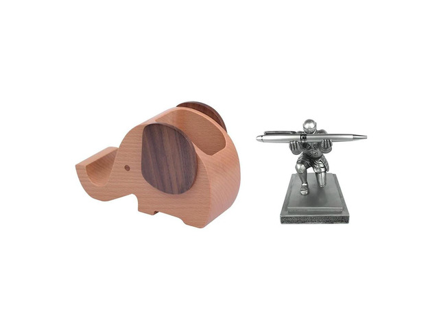 Ruth's sister 1 Pcs Wooden Elephant Cell Phone Holder & 1 Pcs Creative Desktop Storage Soldier Knight Pen Stand Holder