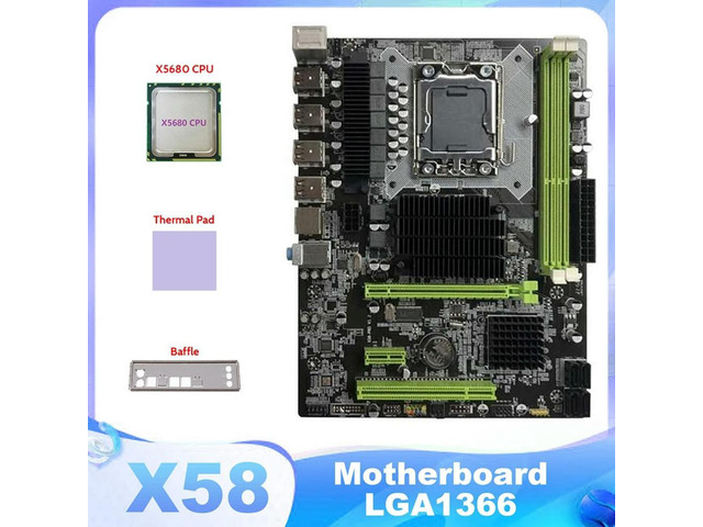 Ruth's sister X58 Motherboard LGA1366 Computer Motherboard Support DDR3 ECC Memory Support RX Graphics Card With X5680 CPU+Thermal Pad