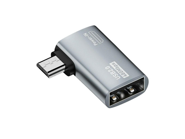 4K OTG Cable Adapter Power Supplied Micro-USB to USB with Angle Design. Suitable for Tablet, TV(Left)-AB01