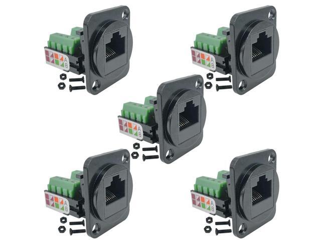 5PCS RJ45 Female Panel Mount Screw Terminal Adapter, D-Type RJ45 8P8C Female to 8pin Terminal-AB01