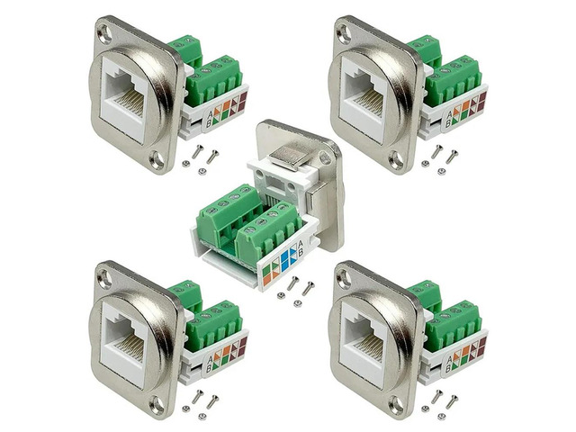 RJ45 Panel Mount Screw Terminal Adapter, RJ45/8P8C Panel Mount Connector,D-Type RJ45 Female Solderless Terminal-AB01