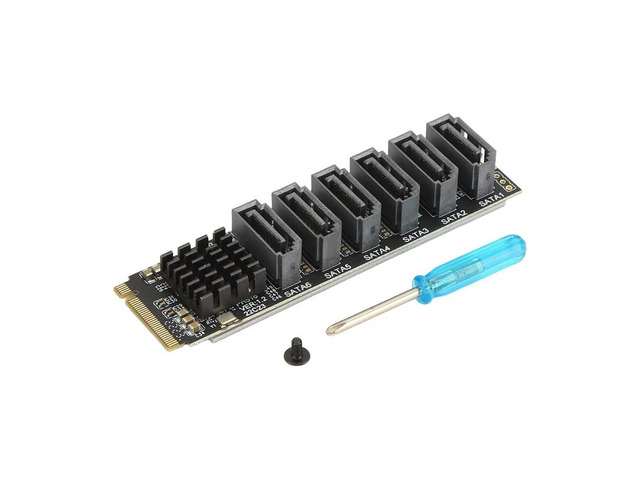 M.2 to SATA3.0 Adapter Card, PCB 6Gbps High Speed ASM1166 M.2 PCIE to SATA Expansion Card Support 6 SATA Devices-AB01