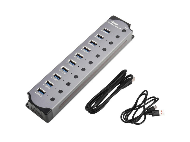 10 in 1 Powered USB HUB 10 Ports USB Adapter USB Splitter USB 3.0 Interface Individual Switch RGB E-Marker Heat Design-AB01