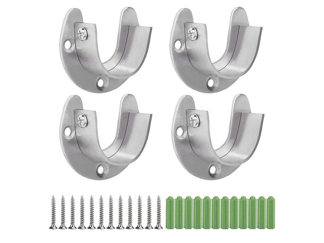 20 Pcs Stainless Steel Hanging Rod Bracket U Shaped Curtain Rod Bracket, Round Tube Sockets With Screws (25Mm)